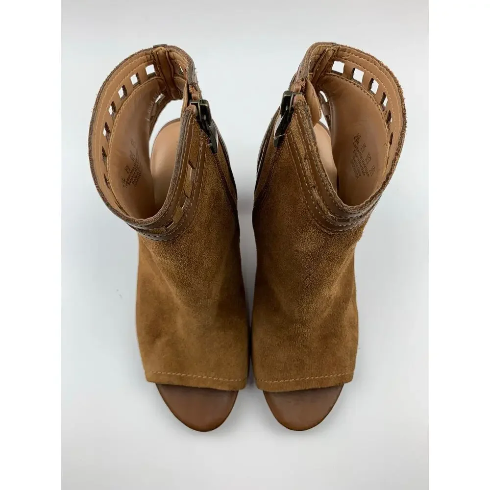 Franco Sarto Greenwich Peep Toe Cutout Booties Brown Ankle Boots Women's 6.5